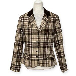That's Me USA Women's Plaid Wool Blend Blazer Jacket Brown Beige Check Size 11